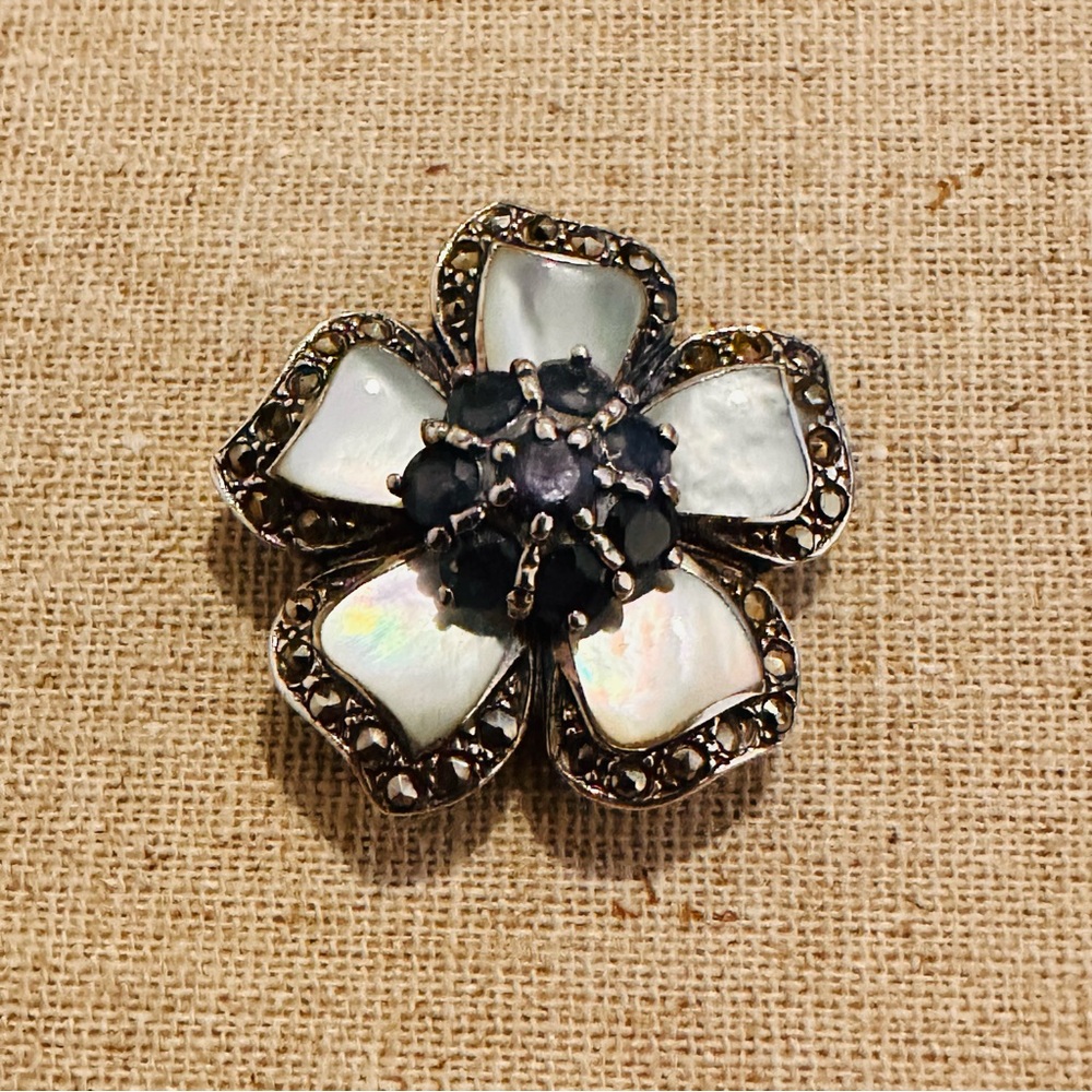 Lord & Taylor | Pendant | Floral Mother of Pearl with Blue Stones Pendant